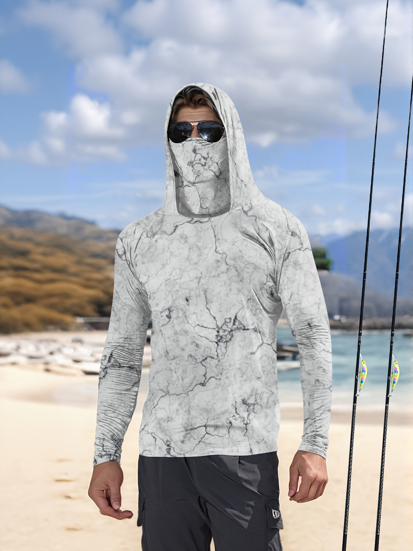 Fishing Shirt Uv Protection - เสื้อตกปลาผู้ชายมีฮู้ด แขนยาว เสื้อผ้าตกปลา เสื้อยืดตกปลา ป้องกันรังสียูวี เสื้อตกปลา