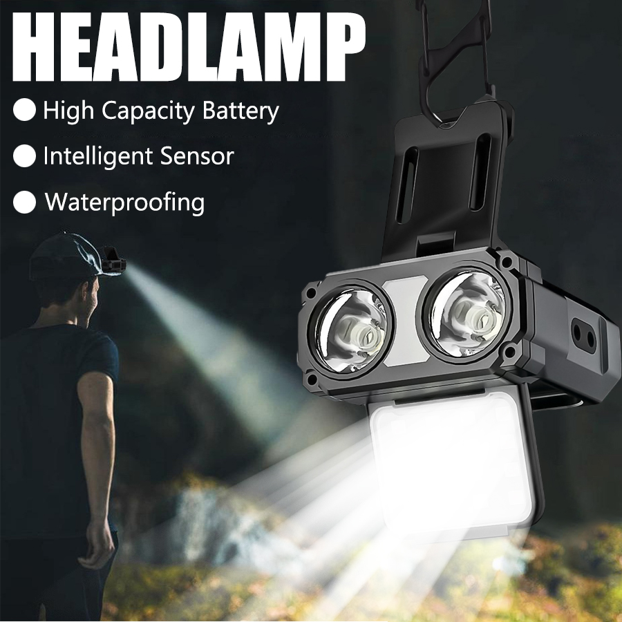 Fishing Hat - ไฟฉายคาดศีรษะแบบหนีบหมวก LED COB พร้อมเซ็นเซอร์ ชาร์จผ่าน USB